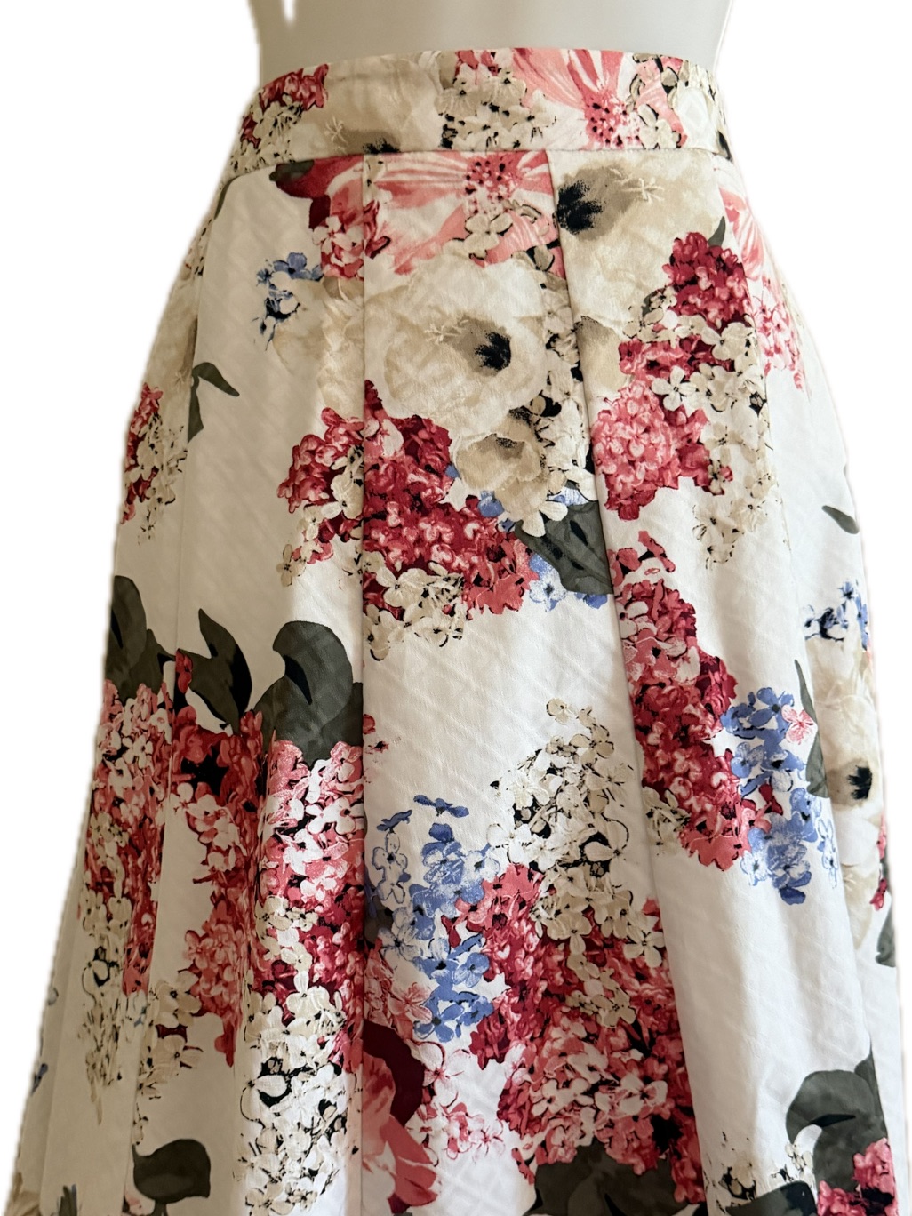 White House Black Market Cream A-Line Skirt With Pink And Blue Floral Print